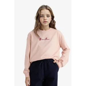 Defacto E8817A8BG55 Bej Kız Çocuk Relax Fit Bisiklet Yaka Baskılı Sweatshirt