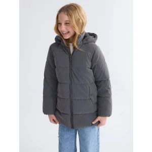 LCW Kids Antrasit Kapüşonlu Kız Çocuk Mont