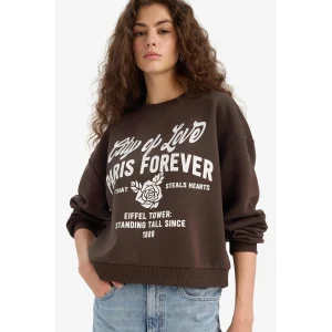 Defacto E8602AXBN258 Kahve Regular Fit Bisiklet Yaka Baskılı Sweatshirt