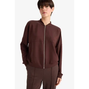 Defacto G3427AXBN340 Kahve Kolej Yaka Basic Düz Fermuarlı Bomber Hırka