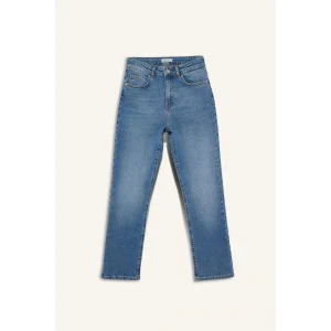 Defacto F3094AXNM28 Mavi Mary Vintage Straight Fit Yüksek Bel Bilek Boy Jean Yıkamalı Pantolon