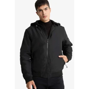 Defacto C5908AXBK27 Siyah Su İtici Regular Fit Gömlek Yaka Astarlı Fermuarlı İç Cepli Suni Deri Mont