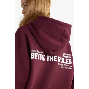 Defacto G3874AXBR171 Bordo Oversize Geniş Kalıp Kapüşonlu Sırt Baskılı Sweatshirt