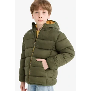 Defacto E9212A8KH444 Haki Erkek Çocuk Su İtici Kapüşonlu Fermuarlı Şişme Mont