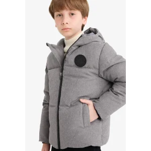 Defacto E9347A8GR91 Gri Erkek Çocuk Su İtici Kapüşonlu Fermuarlı Şişme Mont