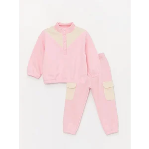 LCW baby Pembe Balıkçı Yaka Uzun Kollu Kız Bebek Sweatshirt ve Pantolon 2li Takım
