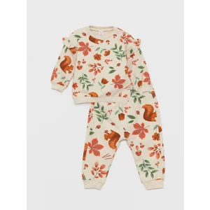 LCW baby Karışık Bisiklet Yaka Uzun Kollu Desenli Kız Bebek Sweatshirt ve Pantolon 2li Takım