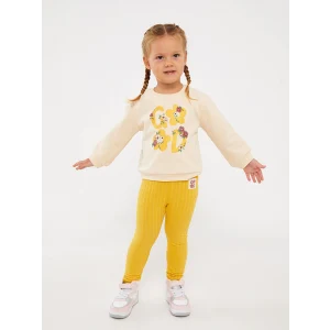 LCW baby Bej Bisiklet Yaka Uzun Kollu Baskılı Kız Bebek Sweatshirt ve Tayt 2li Takım