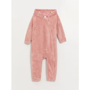 LCW baby Pembe Kapüşonlu Uzun Kollu Kız Bebek Pelüş Tulum