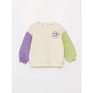 LCW baby Ekru Bisiklet Yaka Uzun Kollu Baskılı Kız Bebek Sweatshirt