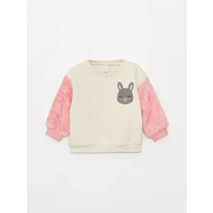 LCW baby Ekru Bisiklet Yaka Kız Bebek Sweatshirt