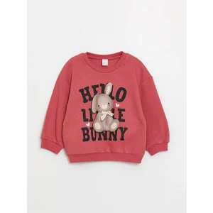 LCW baby Pembe Bisiklet Yaka Uzun Kollu Baskılı Kız Bebek Sweatshirt