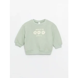 LCW baby Yeşil Bisiklet Yaka Uzun Kollu Baskılı Kız Bebek Sweatshirt