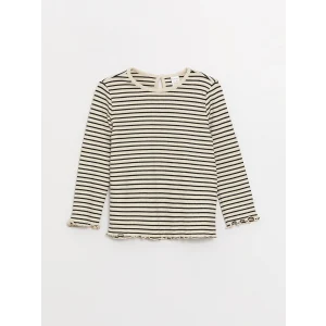 LCW baby Siyah Bisiklet Yaka Uzun Kollu Çizgili Kız Bebek Tişört