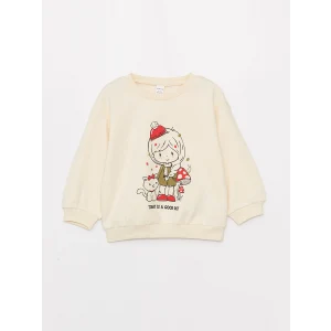 LCW baby Ekru Bisiklet Yaka Uzun Kollu Baskılı Kız Bebek Sweatshirt