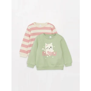 LCW baby Pembe Bisiklet Yaka Uzun Kollu Kız Bebek Sweatshirt 2li