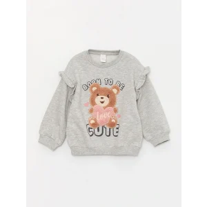LCW baby Gri Bisiklet Yaka Baskılı Kız Bebek Sweatshirt