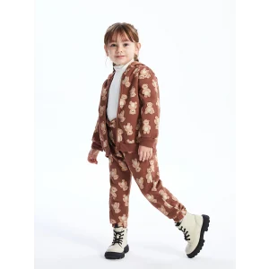 LCW baby Kahverengi Beli Lastikli Baskılı Kız Bebek Eşofman Alt