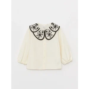 LCW baby Ekru Bebe Yaka Uzun Kollu Nakış Detaylı Kız Bebek Gömlek