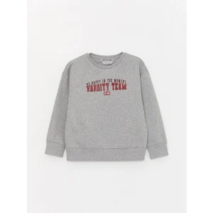 LCW Kids Gri Bisiklet Yaka Baskılı Uzun Kollu Kız Çocuk Sweatshirt