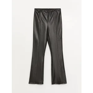 LCW Kids Siyah İspanyol Paça Deri Görünümlü Kız Çocuk Pantolon