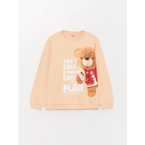 LCW Kids Pembe Bisiklet Yaka Baskılı Uzun Kollu Kız Çocuk Sweatshirt