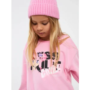 LCW Kids Pembe Bisiklet Yaka Baskılı Uzun Kollu Kız Çocuk Sweatshirt