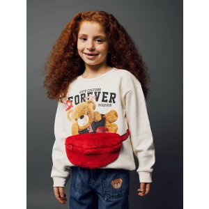 LCW Kids Pembe Bisiklet Yaka Baskılı Uzun Kollu Kız Çocuk Sweatshirt