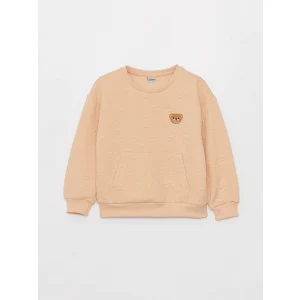 LCW Kids Pembe Bisiklet Yaka Nakışlı Uzun Kollu Kız Çocuk Sweatshirt