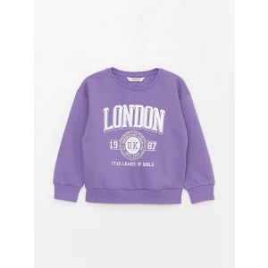 LCW Kids Mor Bisiklet Yaka Baskılı Uzun Kollu Kız Çocuk Sweatshirt