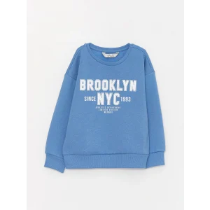 LCW Kids Mavi Bisiklet Yaka Baskılı Uzun Kollu Kız Çocuk Sweatshirt