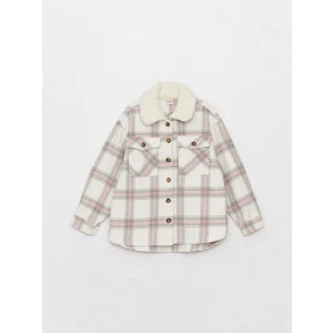 LCW Kids Ekru Ekose Uzun Kollu Kız Çocuk Gömlek Ceket