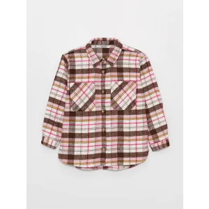 LCW Kids Pembe Ekose Uzun Kollu Kız Çocuk Gömlek Ceket