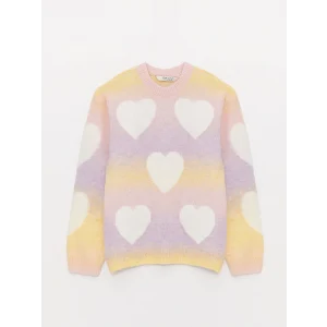 LCW Kids Karışık Bisiklet Yaka Desenli Uzun Kollu Kız Çocuk Triko Kazak