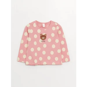LCW baby Pembe Bisiklet Yaka Uzun Kollu Nakış Detaylı Kız Bebek Tişört