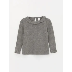 LCW baby Antrasit Bisiklet Yaka Uzun Kollu Kız Bebek Tişört