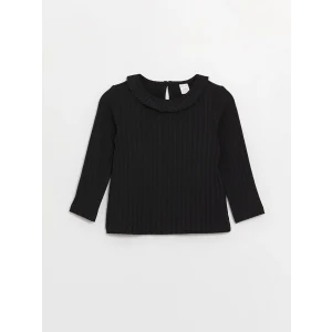 LCW baby Siyah Bisiklet Yaka Uzun Kollu Kız Bebek Tişört