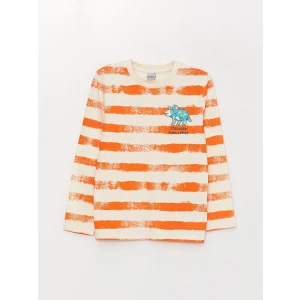 LCW Kids Turuncu Bisiklet Yaka Baskılı Uzun Kollu Erkek Çocuk Tişört