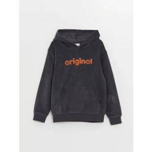 LCW Kids Antrasit Nakışlı Uzun Kollu Polar Erkek Çocuk Hoodie