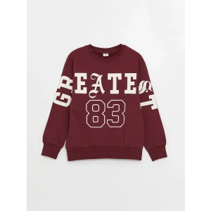 LCW Kids Bordo Rahat Kalıp Bisiklet Yaka Baskılı Erkek Çocuk Sweatshirt