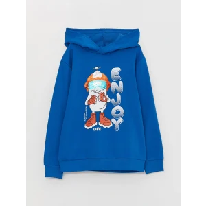 LCW Kids Mavi Baskılı Uzun Kollu Erkek Çocuk Hoodie