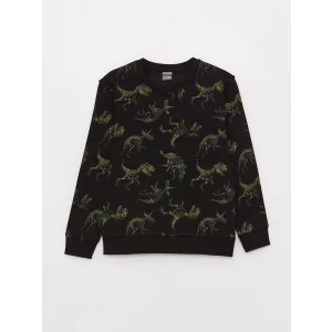 LCW Kids Siyah Bisiklet Yaka Baskılı Uzun Kollu Erkek Çocuk Sweatshirt