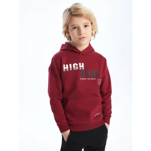 LCW Kids Bordo Baskılı Uzun Kollu Erkek Çocuk Hoodie