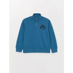 LCW Kids Mavi Dik Yaka Baskılı Uzun Kollu Erkek Çocuk Sweatshirt
