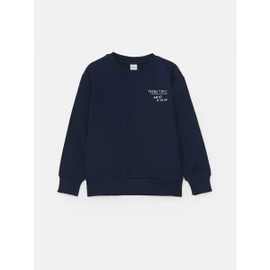 LCW Kids Lacivert Rahat Kalıp Bisiklet Yaka Baskılı Erkek Çocuk Sweatshirt