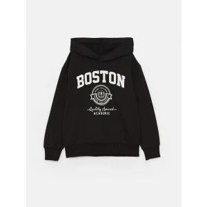 LCW Kids Siyah Rahat Kalıp Baskılı Erkek Çocuk Hoodie