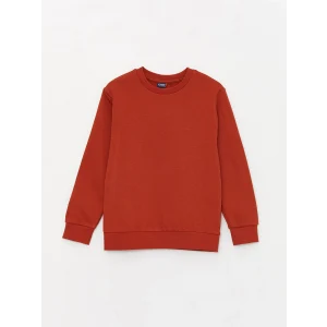 LCW Kids Kahverengi Bisiklet Yaka Basic Uzun Kollu Erkek Çocuk Sweatshirt
