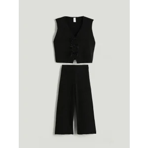 LCW Kids Siyah Simli Triko Kız Çocuk Yelek ve Pantolon