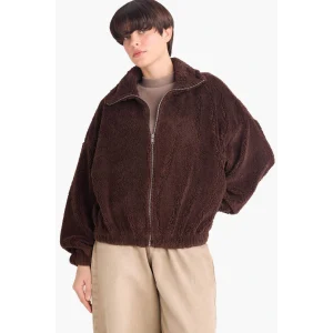 Defacto C8229AXBN341 Kahve Oversize Geniş Kalıp Polo Yaka Welsoft Pelüş Fermuarlı Hırka