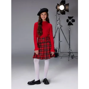 LCW Kids Kırmızı Ekose Pileli Kız Çocuk Etek